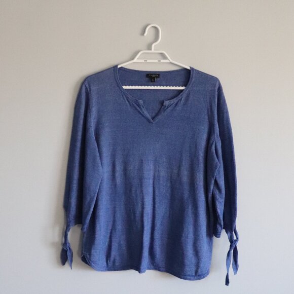 Talbots Tops - Talbots Womens Blue Sz LP 100% Linen V-Neck Sheer Pullover Blouse Top